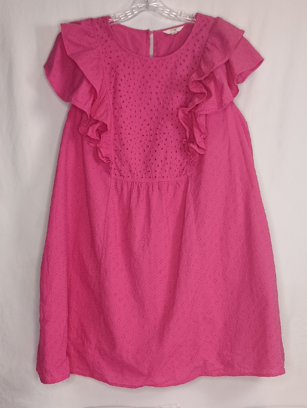 Women's Plus Size 4X Eyelet Ruffle Sleeve Babydoll Dress Hot Pink Cottage - Picture 2 of 8